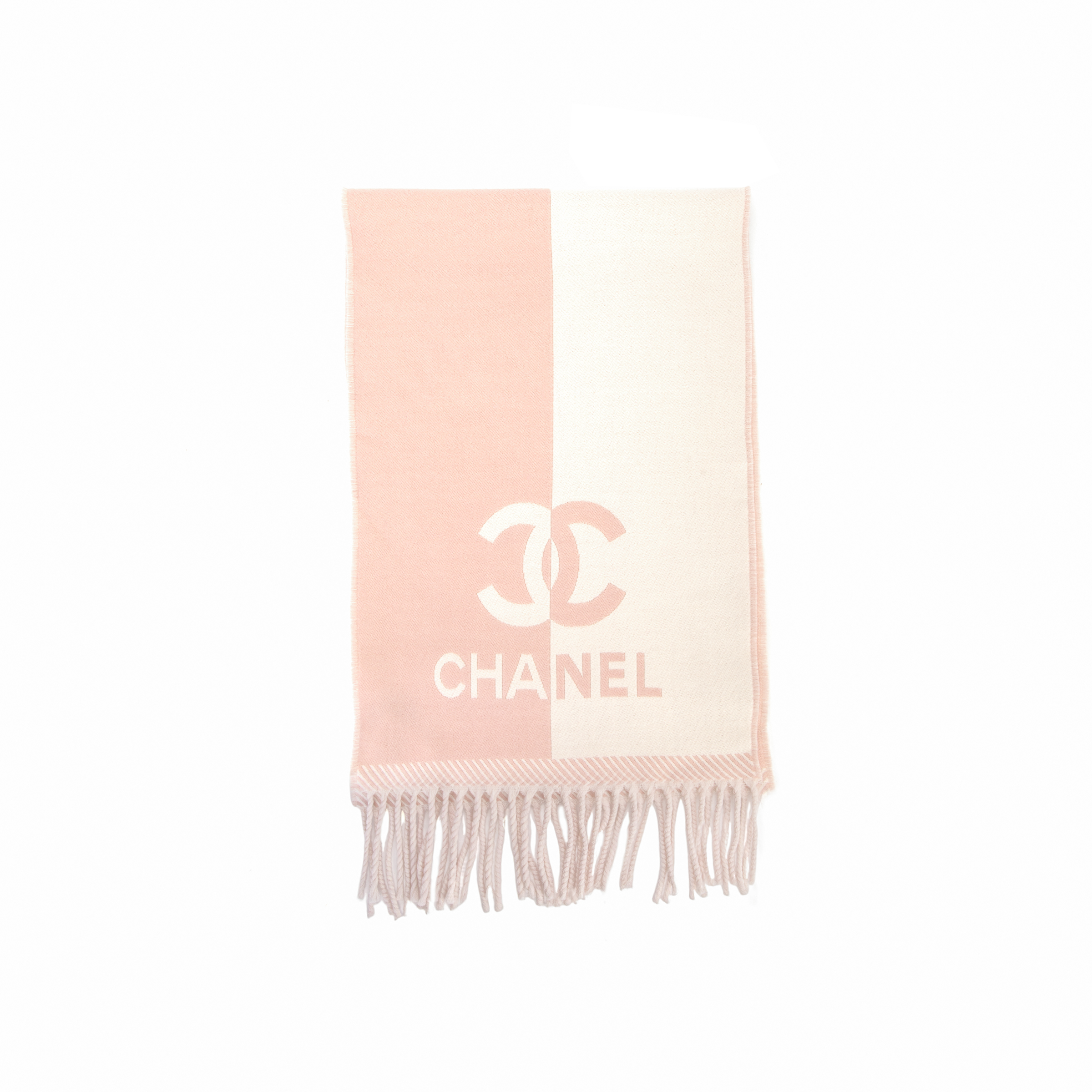(Women) CHANEL  Pink Wool Scarf with Two-Tone Letter Logo Design. AAA255-B17089-NZ302