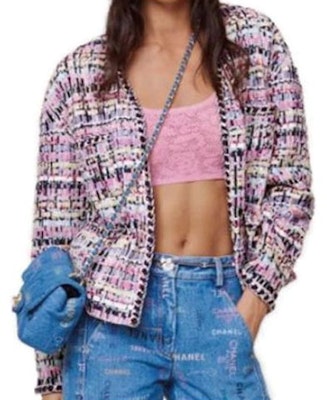 (Women) CHANEL Pink Woven Long Sleeve Short Jacket P72404-V64006-NG825 Order (Women) CHANEL Pink Woven Long Sleeve Short Jacket P72404-V64006-NG825