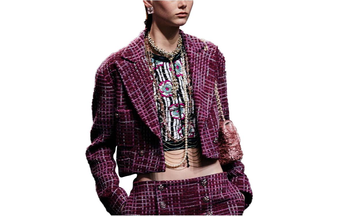 Lookbook (W) シャネル パープル チェック シングルブレスト クロップド 長袖ジャケット P74830-V66322-NN366