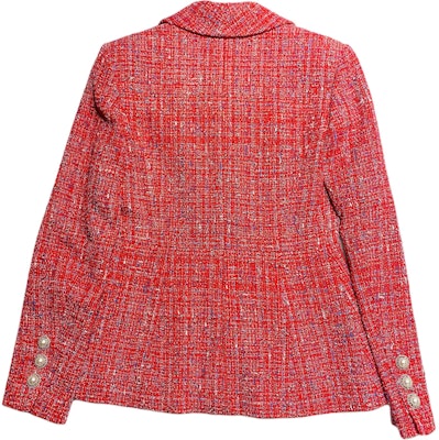 (Women) CHANEL Red Tweed Jacket with Pearl Buttons 19P Collection. P60790-V46246-MF826 Lookbook (Women) CHANEL Red Tweed Jacket with Pearl Buttons 19P Collection. P60790-V46246-MF826
