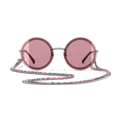 (Women) CHANEL Round Alloy Sunglasses - Stylish and Elegant Design. CH4245-58-C108D8