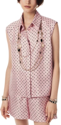 (Women) CHANEL Sleeveless Square Neck Polka Dot Logo Shirt Light Pink SS24 P76701-V68667-NV045 Lookbook (Women) CHANEL Sleeveless Square Neck Polka Dot Logo Shirt Light Pink SS24 P76701-V68667-NV045