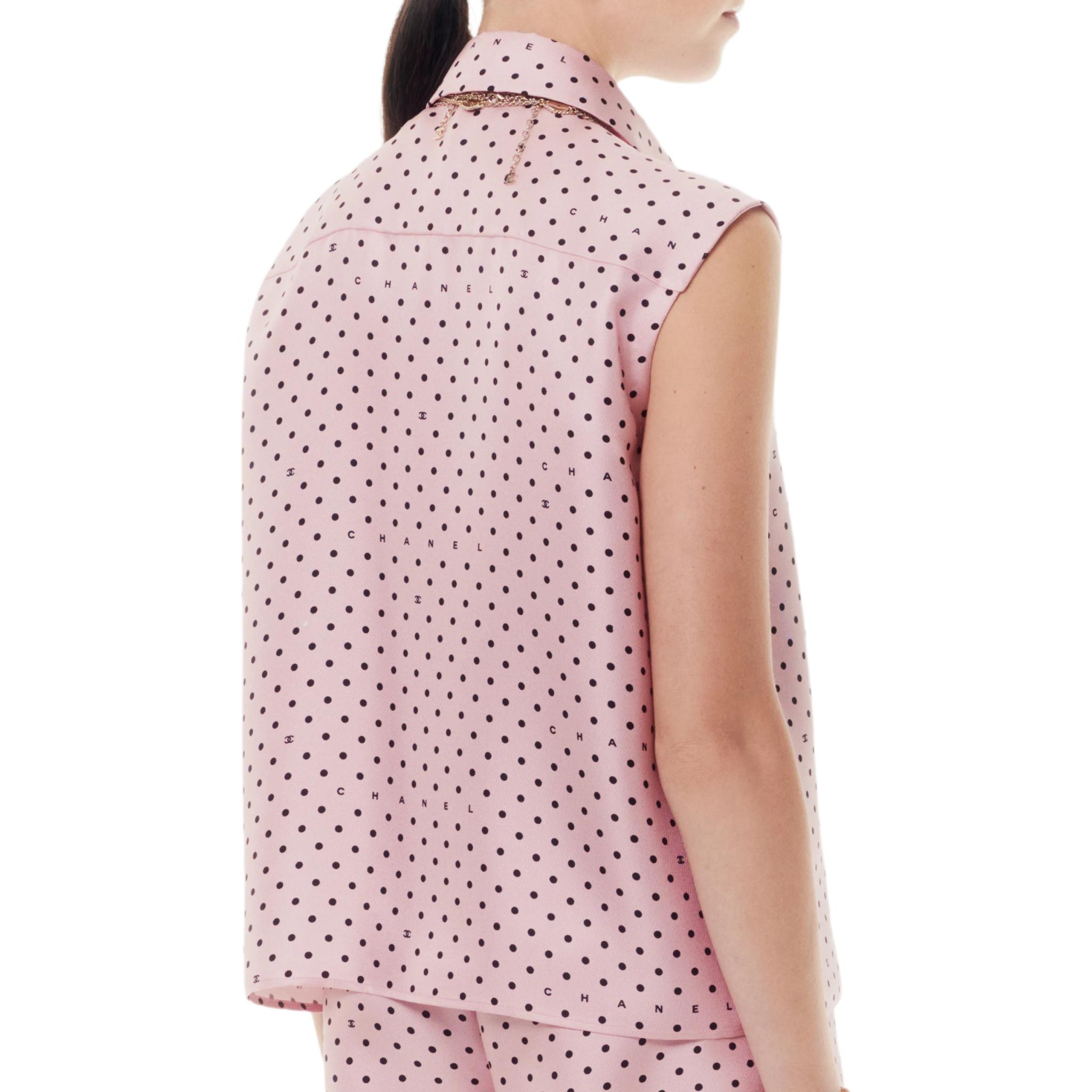 Shop (W) CHANEL 無袖方領波點Logo襯衫 淺粉色 SS24 P76701-V68667-NV045