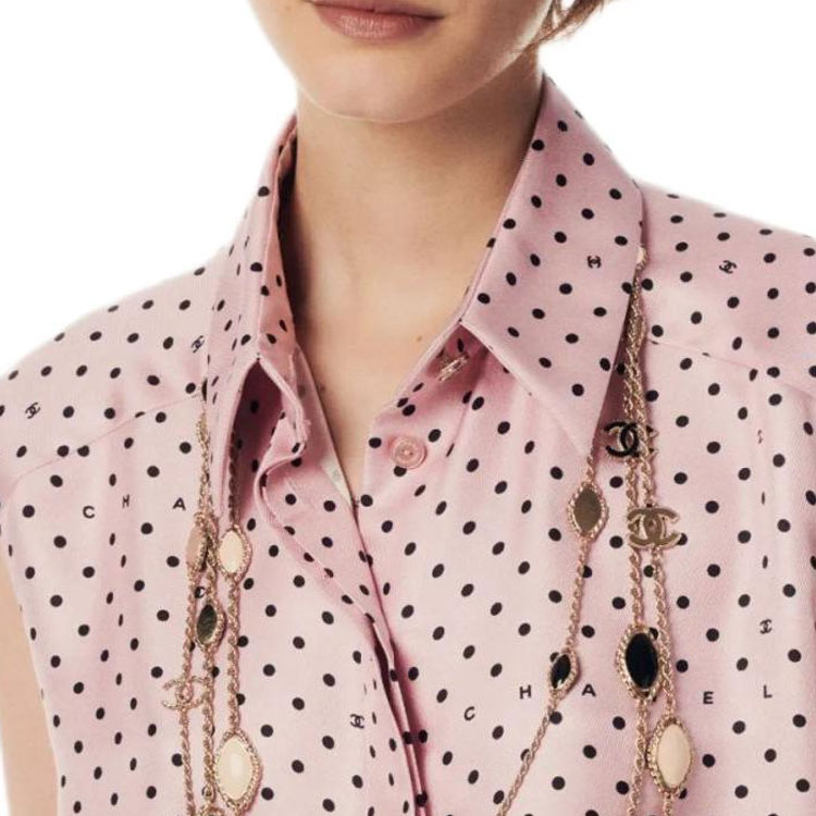 Purchase (W) CHANEL 無袖方領波點Logo襯衫 淺粉色 SS24 P76701-V68667-NV045