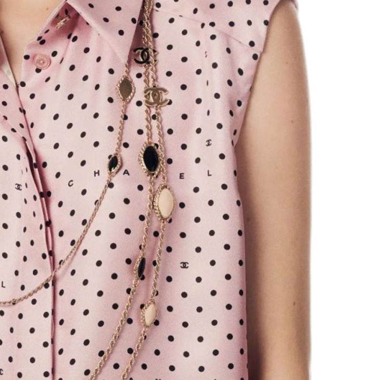 Sizing (W) CHANEL 無袖方領波點Logo襯衫 淺粉色 SS24 P76701-V68667-NV045