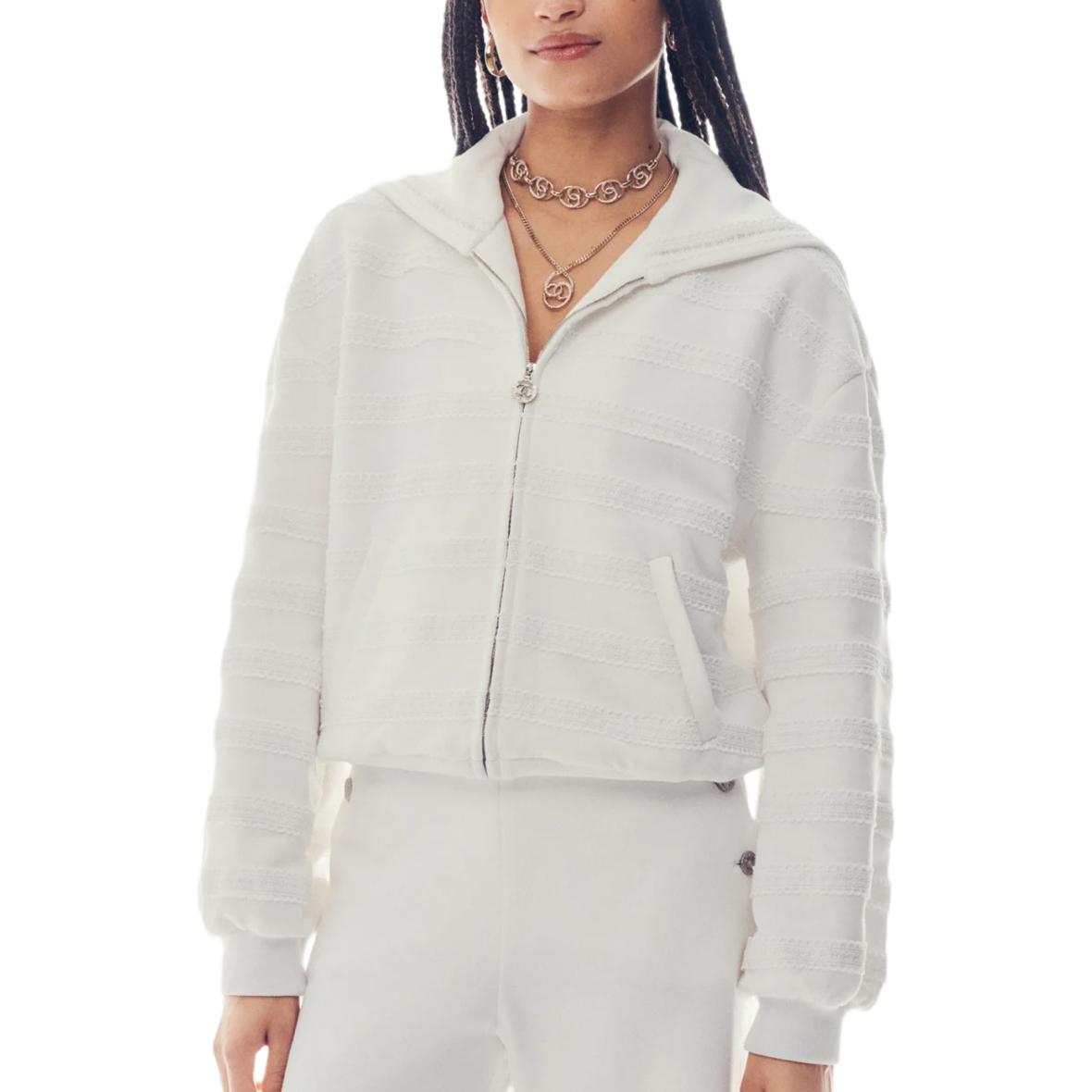 (Women) CHANEL  Solid Color White Hooded Loose Fit Zip-Up Jacket P76223-V67500-00100 圖 2