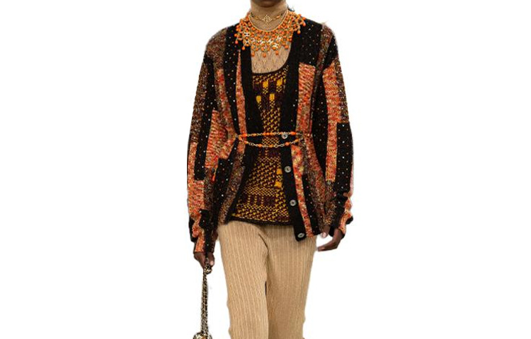 Order (W) 香奈儿 2023春夏橙色印花水钻V领针织毛衣 P75422-K10828-NP341