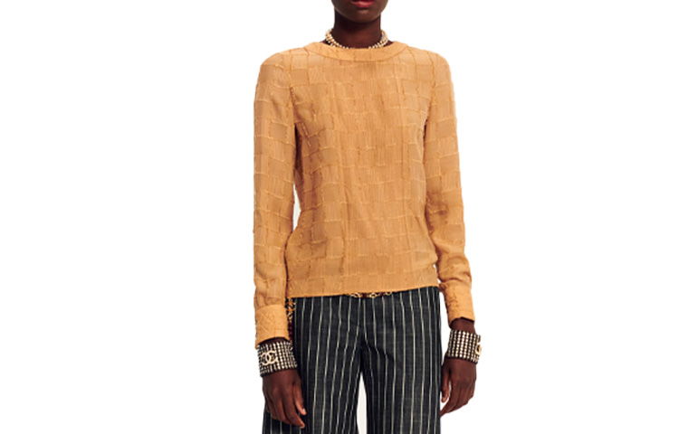 Order (W) 샤넬 봄여름 오렌지 체크 프린트 긴팔 풀오버 티셔츠 P75148-V66866-NO225