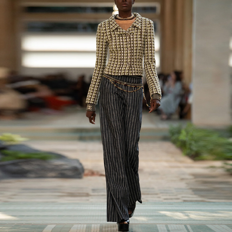 Lookbook (W) 샤넬 봄여름 오렌지 체크 프린트 긴팔 풀오버 티셔츠 P75148-V66866-NO225