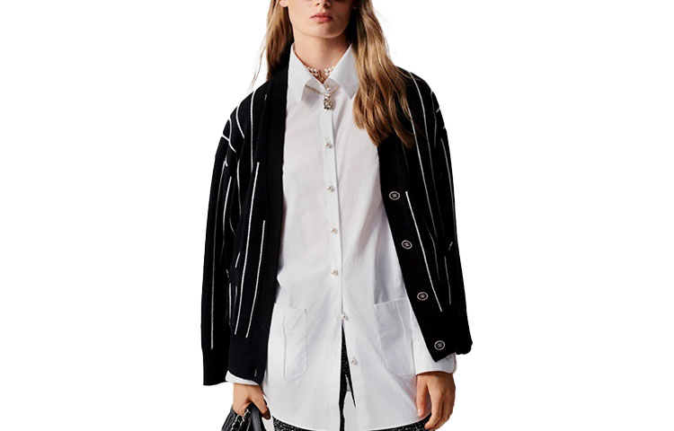(Women) CHANEL  Striped V-Neck Cardigan Black - 23 Spring/Summer Collection. P74735-K10714-NM966