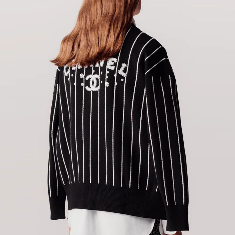 Purchase (W) 香奈儿 条纹V领开衫黑色 - 2023春夏系列 P74735-K10714-NM966