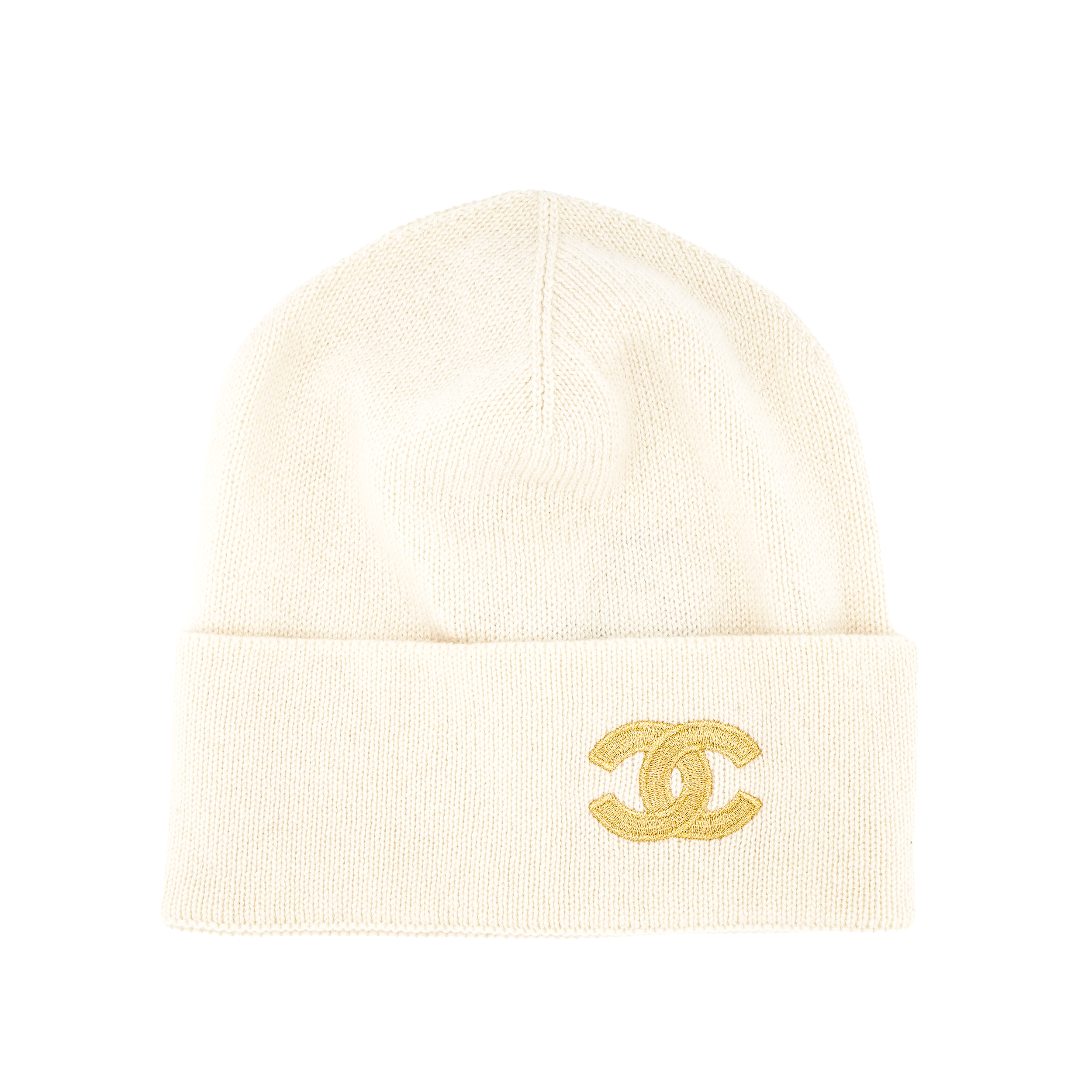 (Women) CHANEL  Stylish Embroidered Logo Cashmere Knit Beanie Hat. AA8310B0845310800