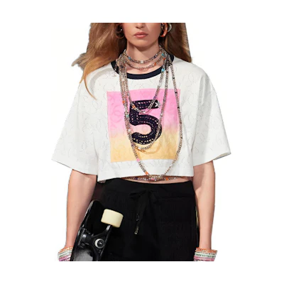 (Women) CHANEL White Graphic Print Short-Sleeve Oversized T-Shirt SS24. P76438-K11016-NU552