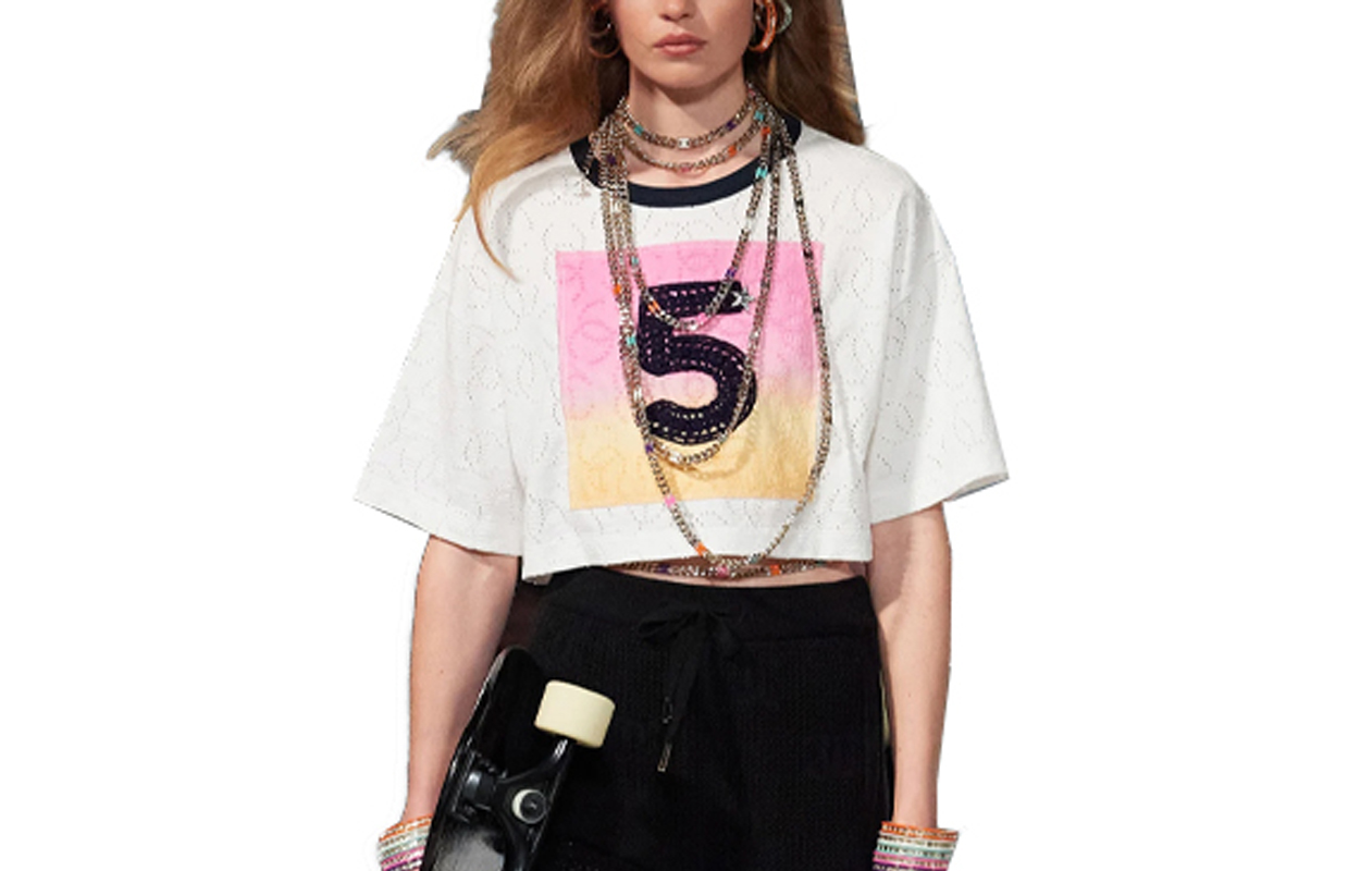 Order (W) シャネル ホワイト グラフィックプリント オーバーサイズ Tシャツ SS24. P76438-K11016-NU552