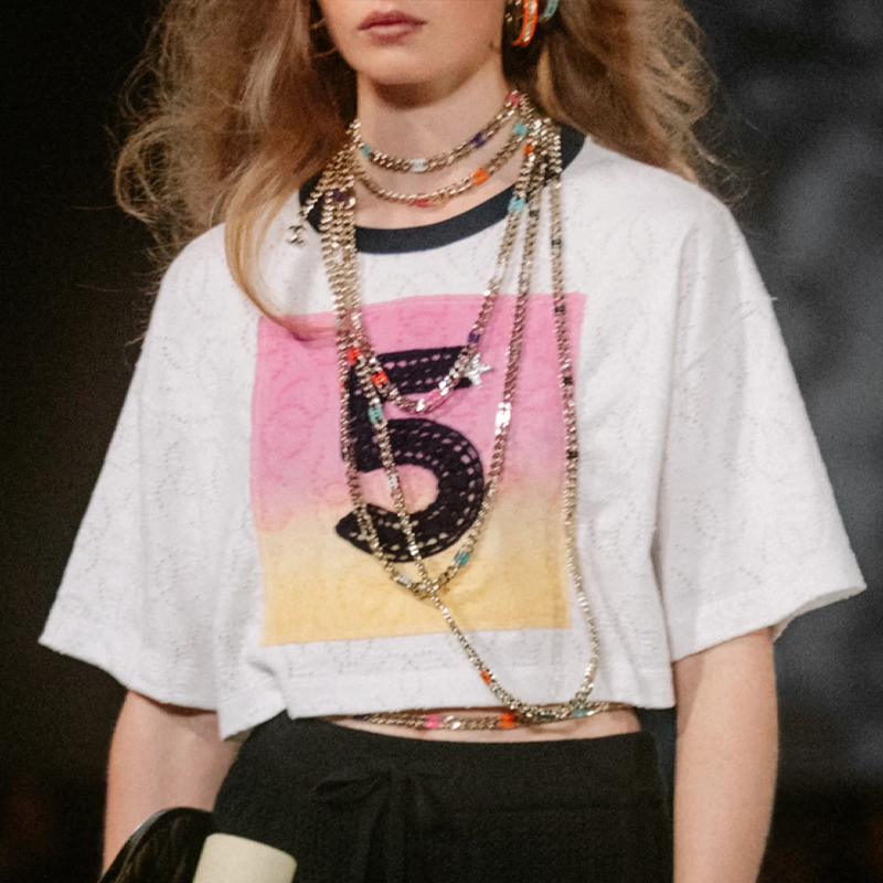 Lookbook (W) シャネル ホワイト グラフィックプリント オーバーサイズ Tシャツ SS24. P76438-K11016-NU552