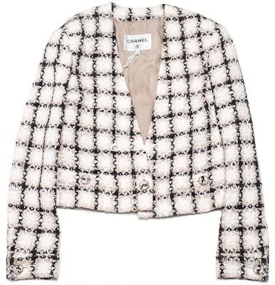 (Women) CHANEL White V-Neck Tweed Knit Cardigan Long Sleeve Crop Top. P62411V47773-MG998 Buy (Women) CHANEL White V-Neck Tweed Knit Cardigan Long Sleeve Crop Top. P62411V47773-MG998
