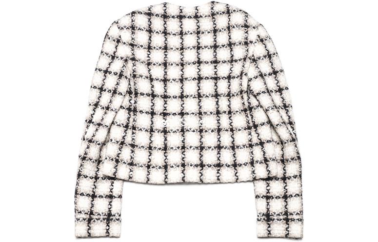 Lookbook (W) 香奈儿白色V领粗花呢针织开衫长袖短款上衣. P62411V47773-MG998