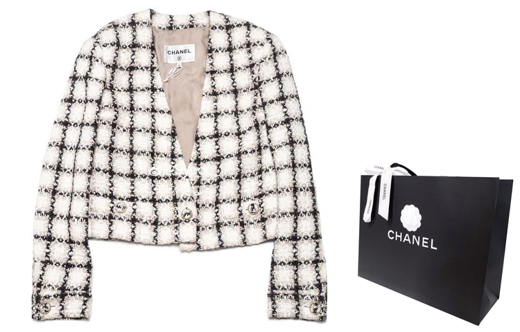 Shop (W) 香奈儿白色V领粗花呢针织开衫长袖短款上衣. P62411V47773-MG998