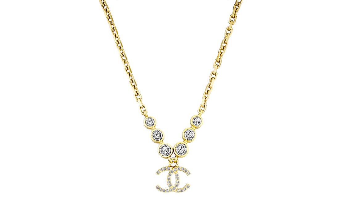 (Women) CHANEL Adjustable Double C Choker Necklace Gold with Rhinestone Embellishment. AB7026-B06561-NF088