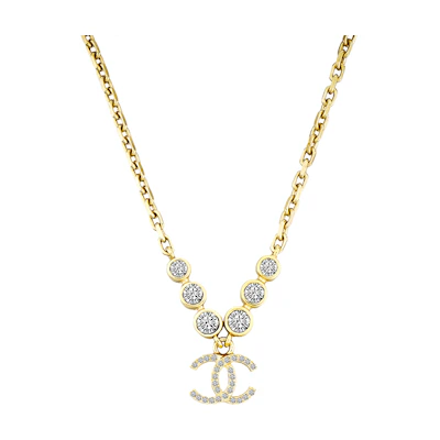 (Women) CHANEL Adjustable Double C Choker Necklace Gold with Rhinestone Embellishment. AB7026-B06561-NF088