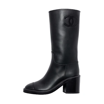 (W) Chanel Ankle Boot 'Black Leather 7.5cm Heel'