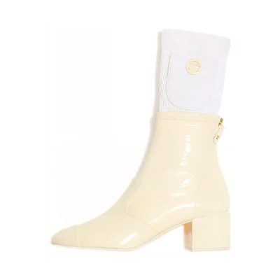 (W) Chanel Ankle Boot 'Ivory White Lambskin and Knit'