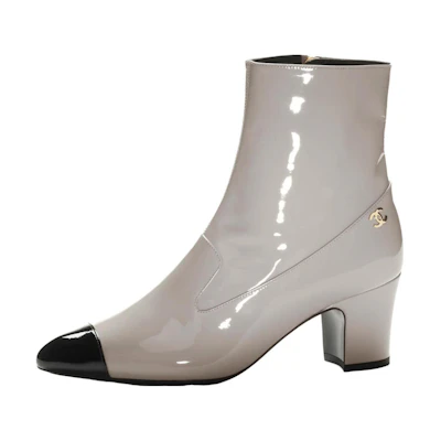 (W) Chanel Ankle Boots 'Light Grey Patent Leather'