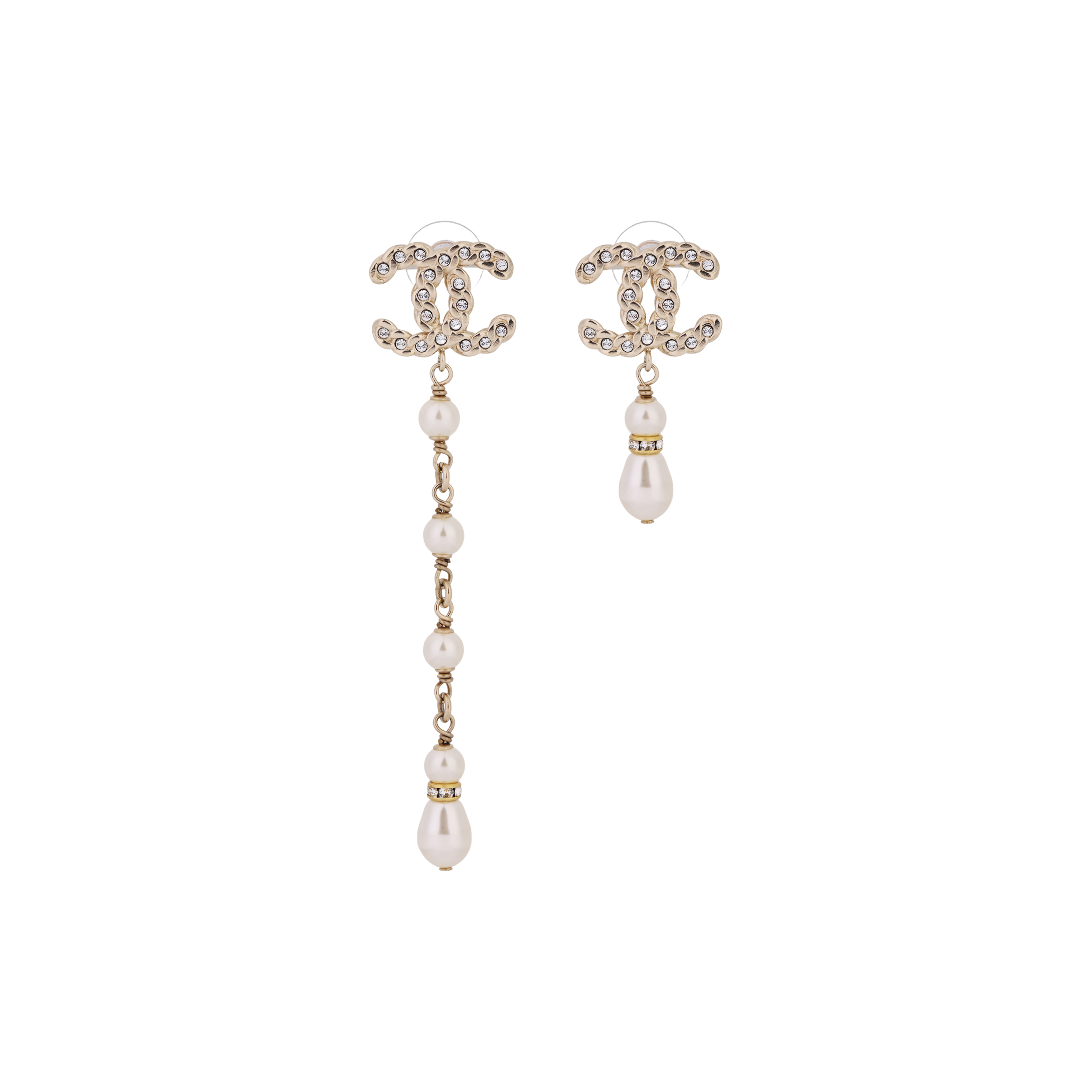 (Women) CHANEL Asymmetric Pearl Rhinestone Earrings White AB0648-Y47603-Z8905