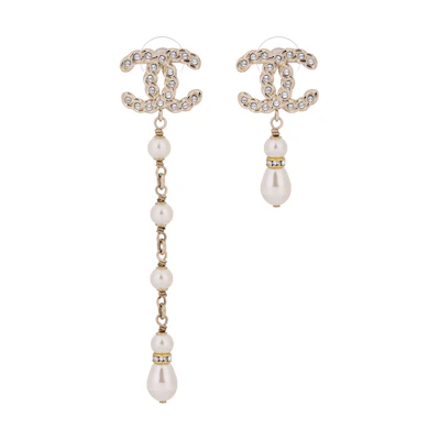 (Women) CHANEL Asymmetric Pearl Rhinestone Earrings White AB0648-Y47603-Z8905
