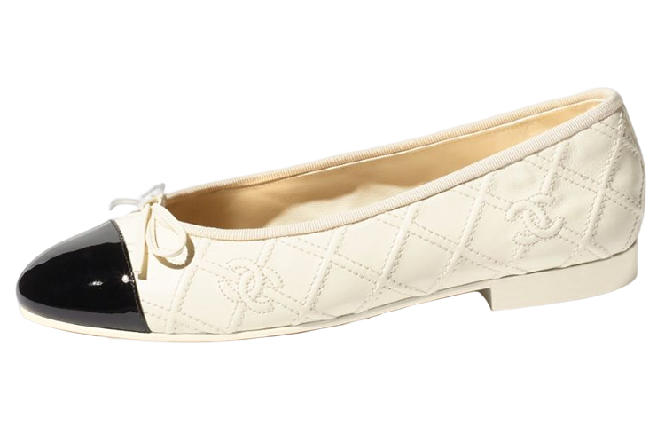 (W) Chanel Ballerina Flat 'Leather Bow White'
