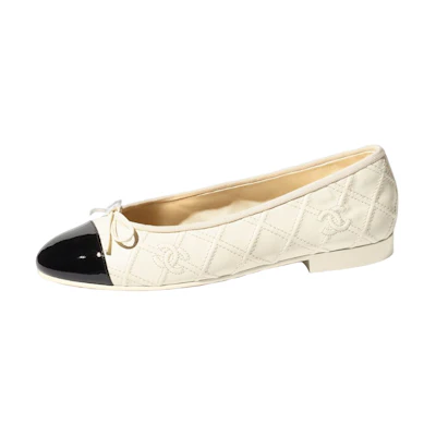 (W) Chanel Ballerina Flat 'Leather Bow White'