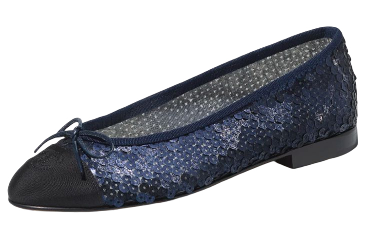 (W) Chanel Ballet Flats 'Blue Silk with Bow'