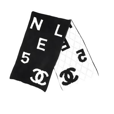 (Women) CHANEL Black and White Wool Scarf with Iconic Large Logo Design AA7766-B06531-NE805