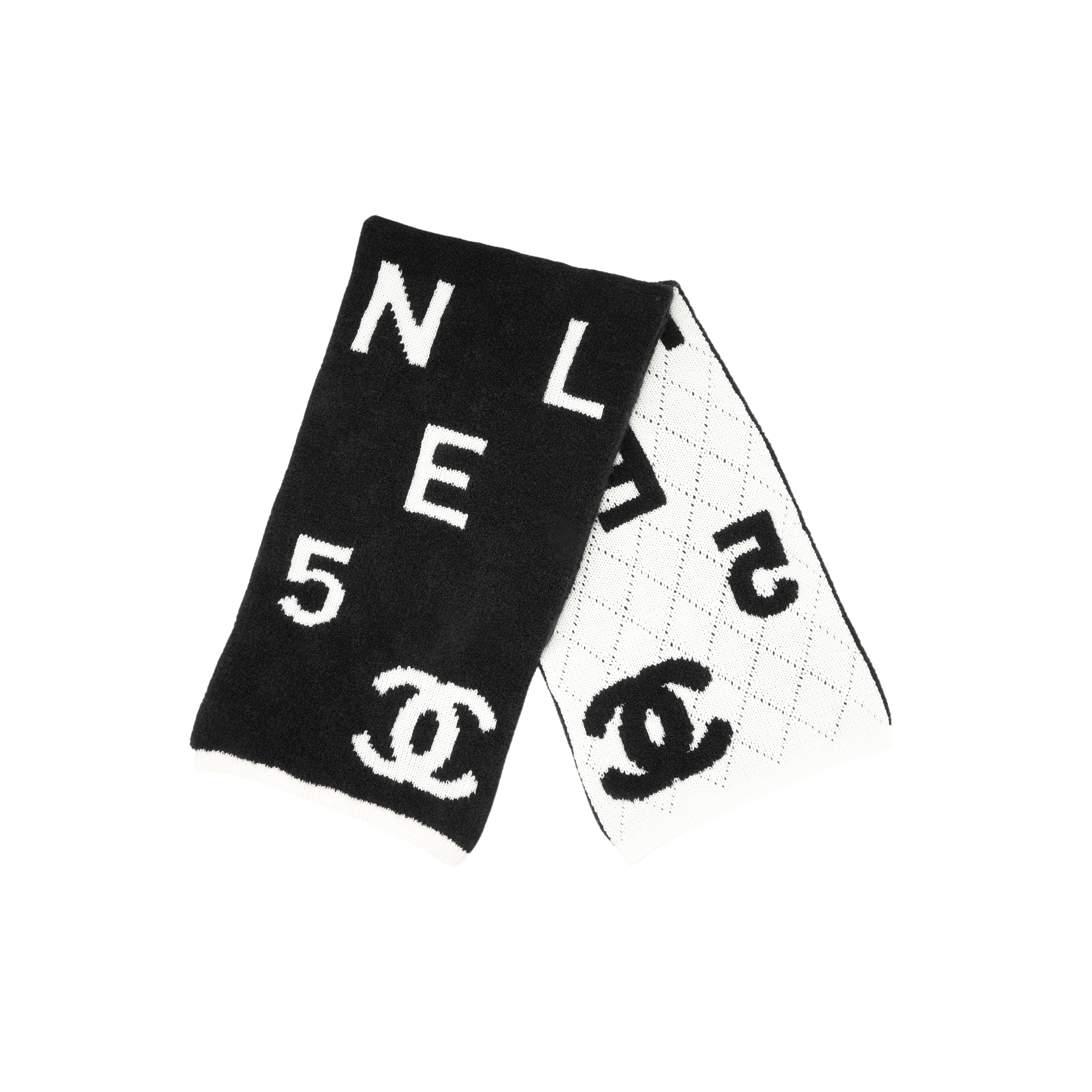 Order (W) シャネル ブラック＆ホワイト ウール スカーフ 大きなロゴデザイン付き AA7766-B06531-NE805