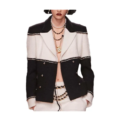 (Women) CHANEL Black and White Wool Tweed Jacket P64609-V19676-94305