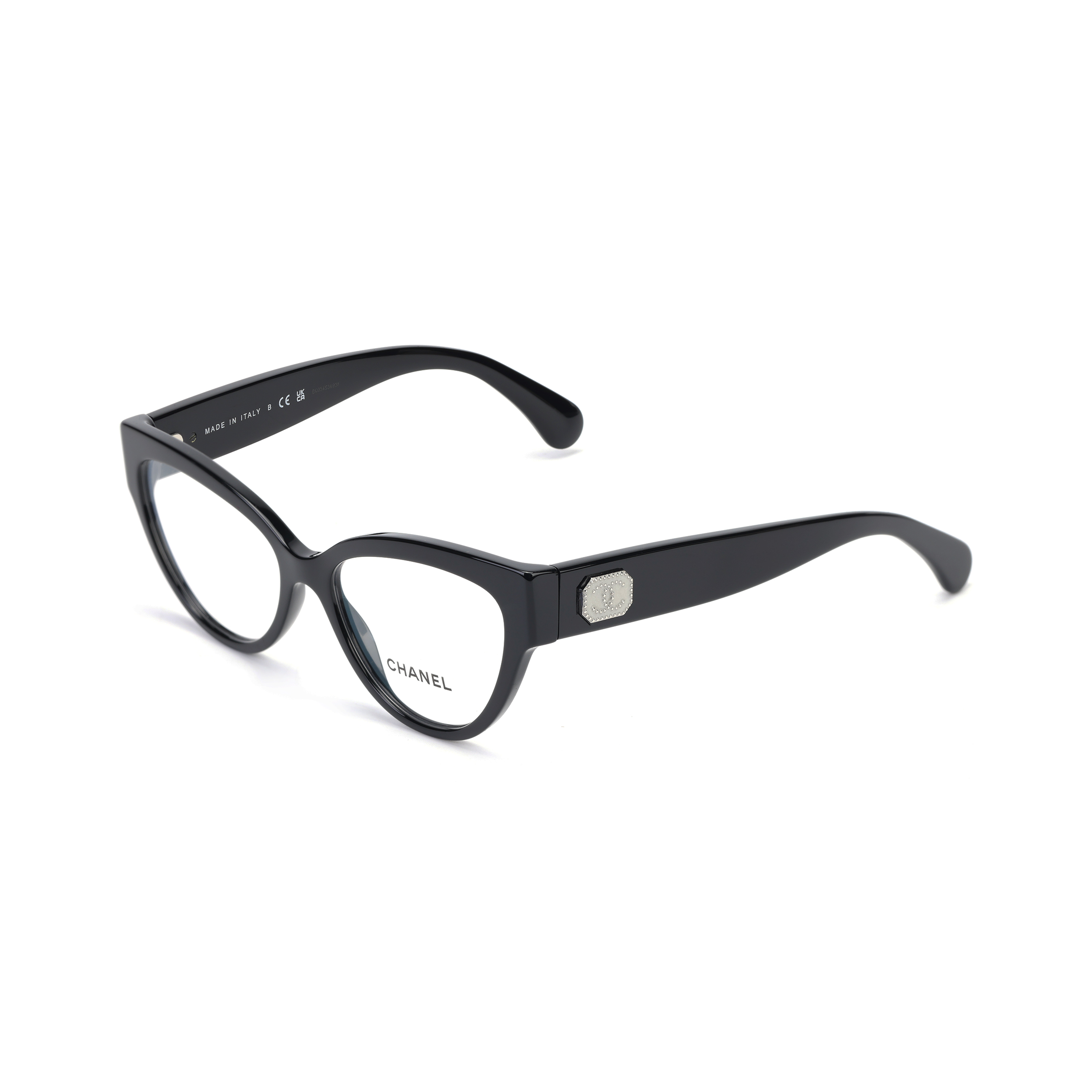 (Women) CHANEL Black Cat-Eye Acetate Optical Glasses for Women with Decorative Temples CH3436-C1404