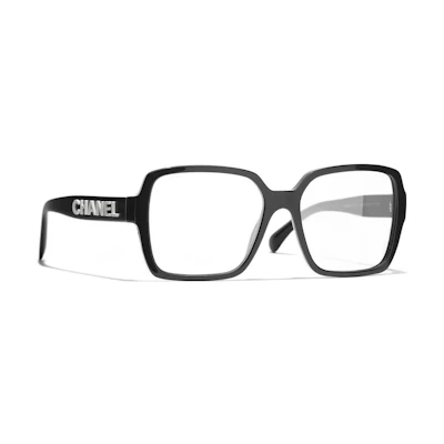 (Women) CHANEL Black Frame Transparent Lens Square Sunglasses for Women. A71305-X08101-S2615