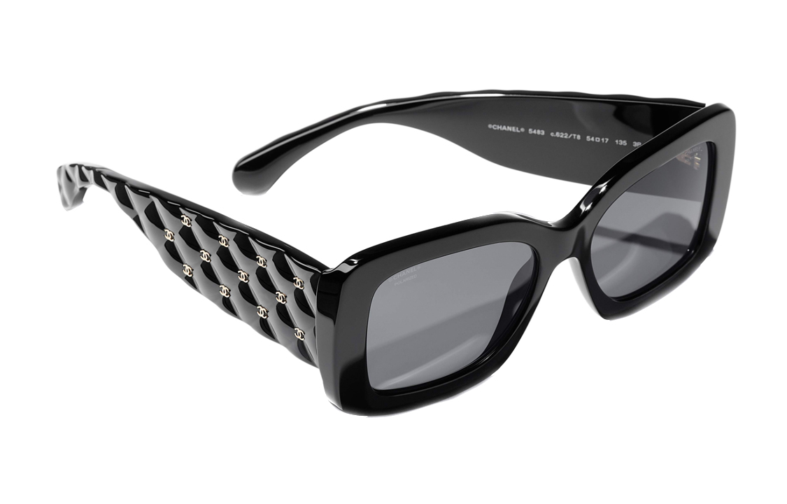 (Women) CHANEL Black Full Frame Logo Irregular Sunglasses for Women. CH5483C622T8 圖 5