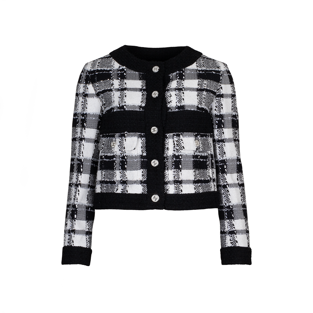 (Women) Chanel Black Tweed Check Print Button-Up Jacket - Spring/Summer 2023 P74407-V65893-NM417