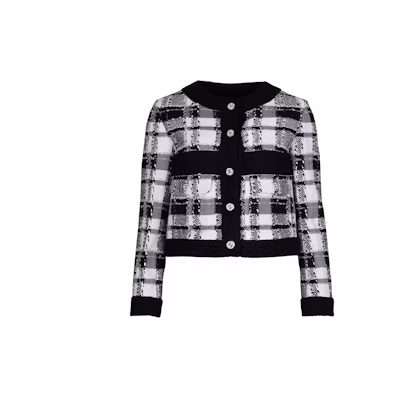 (Women) Chanel Black Tweed Check Print Button-Up Jacket - Spring/Summer 2023 P74407-V65893-NM417