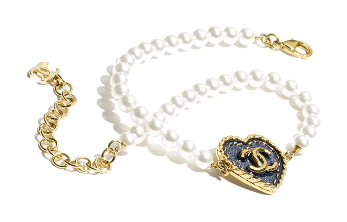 (Women) CHANEL Blue Heart Double C Pendant Necklace with Metal and Faux Pearls for Women. ABC711-B15374-NU455 圖 4