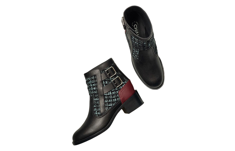 (W) Chanel Calfskin Buckle Ankle Boots 'Black Red' 圖 4