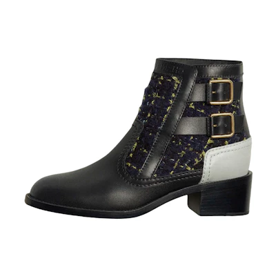 (W) Chanel Calfskin Buckle Ankle Boots 'Blue Black'