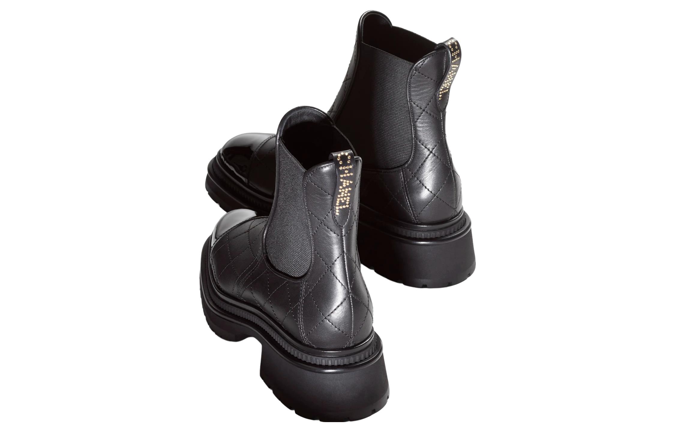 Shop (W) 샤넬 카프스킨 첼시 부츠 4cm 블랙 G45087-B13291-94305