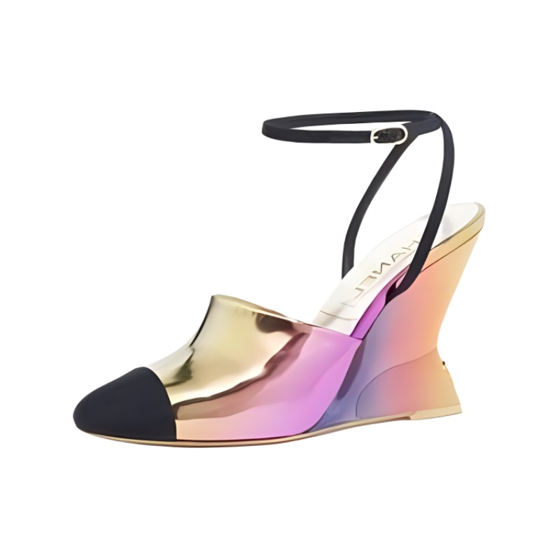 Buy (W) Chanel Leren Comfort Wedge Hoge Hakken ''Roze'' 10cm G45434-B15126-NT708
