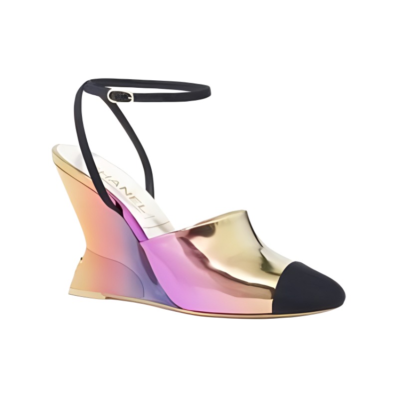 Order (W) Chanel Leren Comfort Wedge Hoge Hakken ''Roze'' 10cm G45434-B15126-NT708