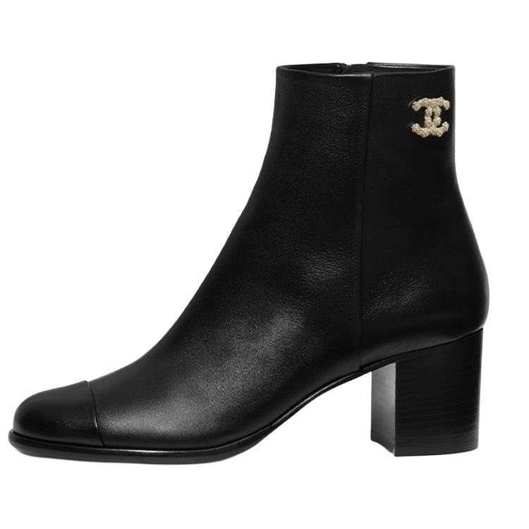 (W) Chanel Calfskin High Heel Ankle Boot 'Black'
