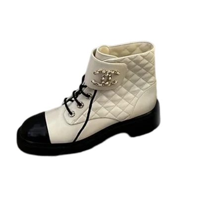 (W) Chanel Calfskin Lace-Up 'Beige Martin Boot'