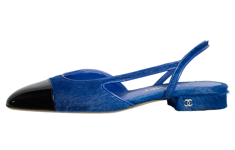 (W) Chanel Calfskin Logo Sandals 'Blue Black'