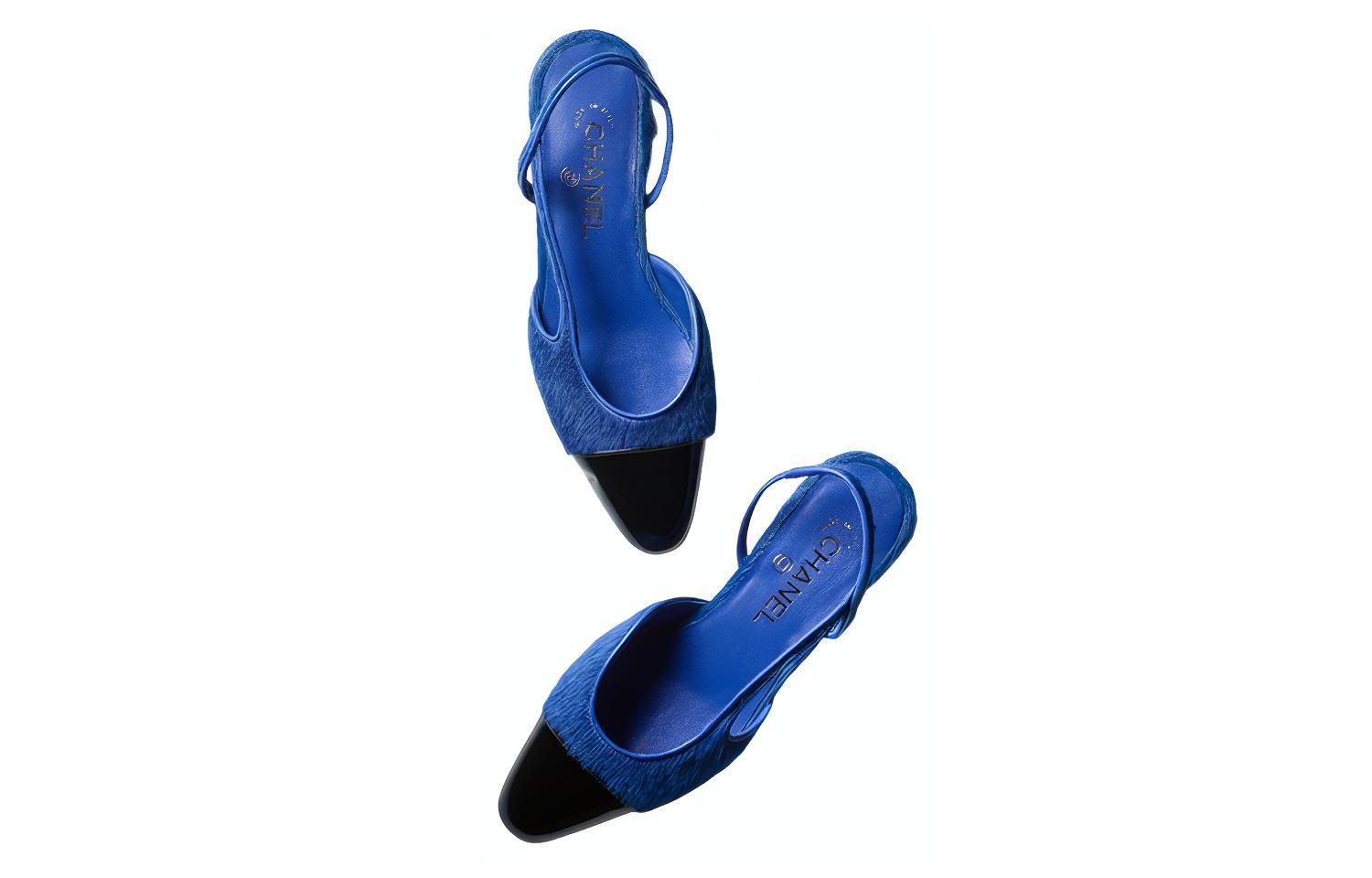 (W) Chanel Calfskin Logo Sandals 'Blue Black' 圖 3